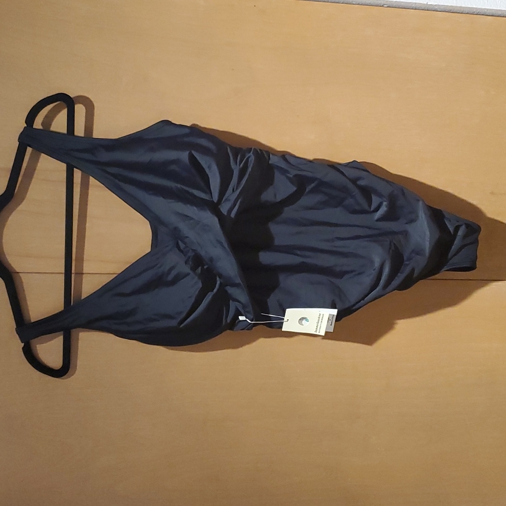 Maternity One Piece Front Cross Swimsuit. Black. Large